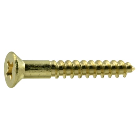 Wood Screw, #6, 1 In, Plain Brass Flat Head Phillips Drive, 100 PK